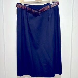 New JH Collectibles 100% wool navy blue belted skirt, size 16